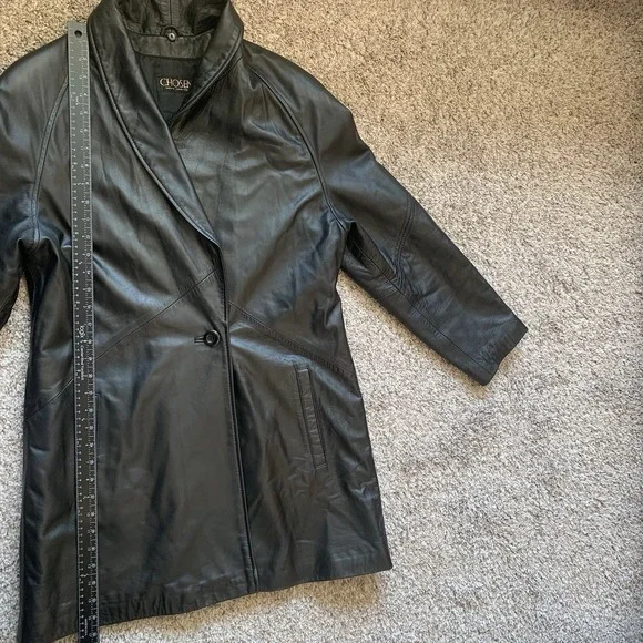 Faux Leather Blazer Jacket Women's XS Black Shoulder Pads Buttons - Picture 9 of 12